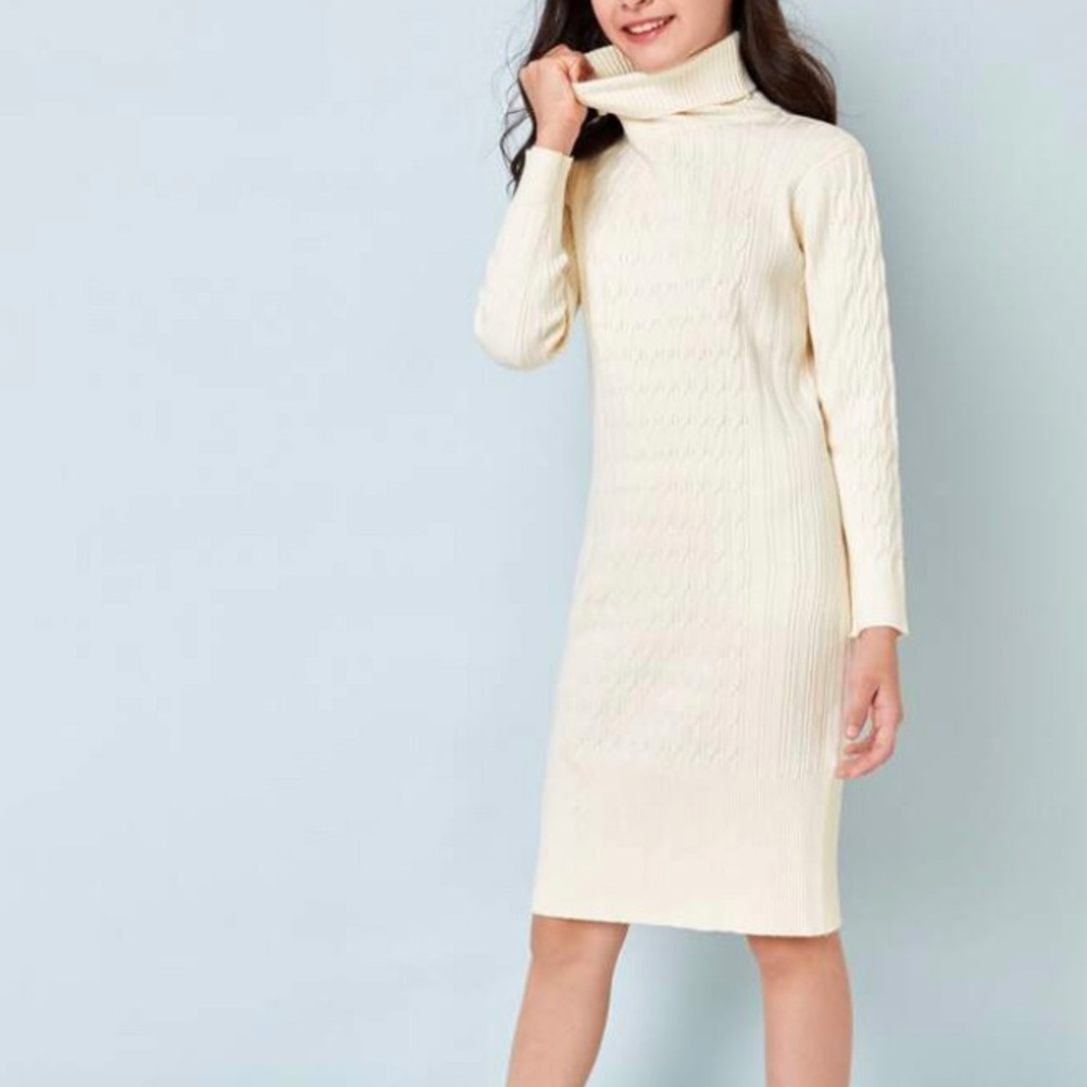 GIRLS Rolled Neck Ivory Sweater Dress 11/12 BNWT